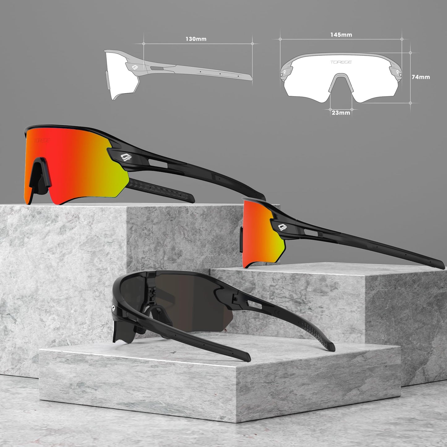 Sunglasses for Men Women Bike Cycling Fishing Running Driving Mountaineering Sports Sunglasses UV Protecting Non-Polarized Z87 TR02EV (Black Black&Black Red REVO)