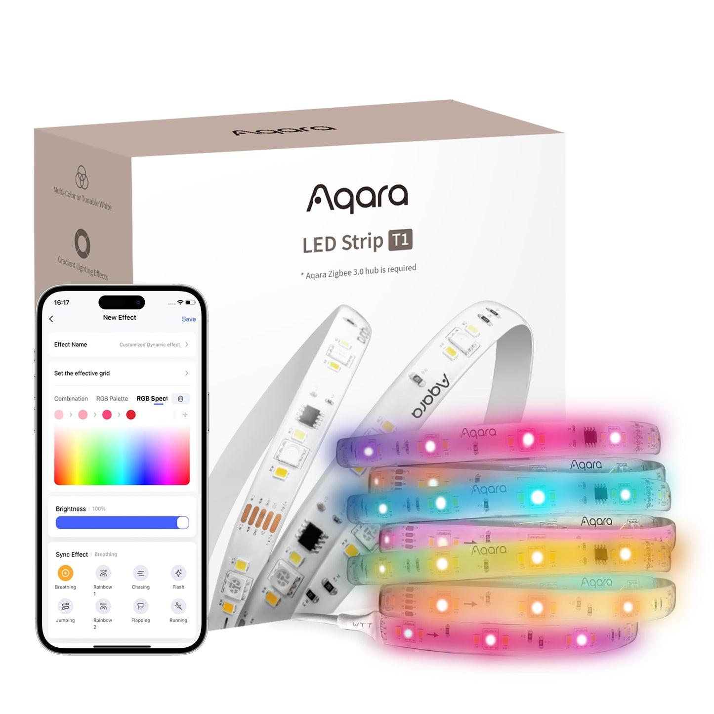 Aqara LED Strip T1,6.5 FT RGBIC Cuttable LED Strip Lights,16 Million Colors/Tunable White/Gradient Effects,Supports Apple Homekit,Alexa,Matter Over Bridge,Requires Zigbee 3.0 Hub