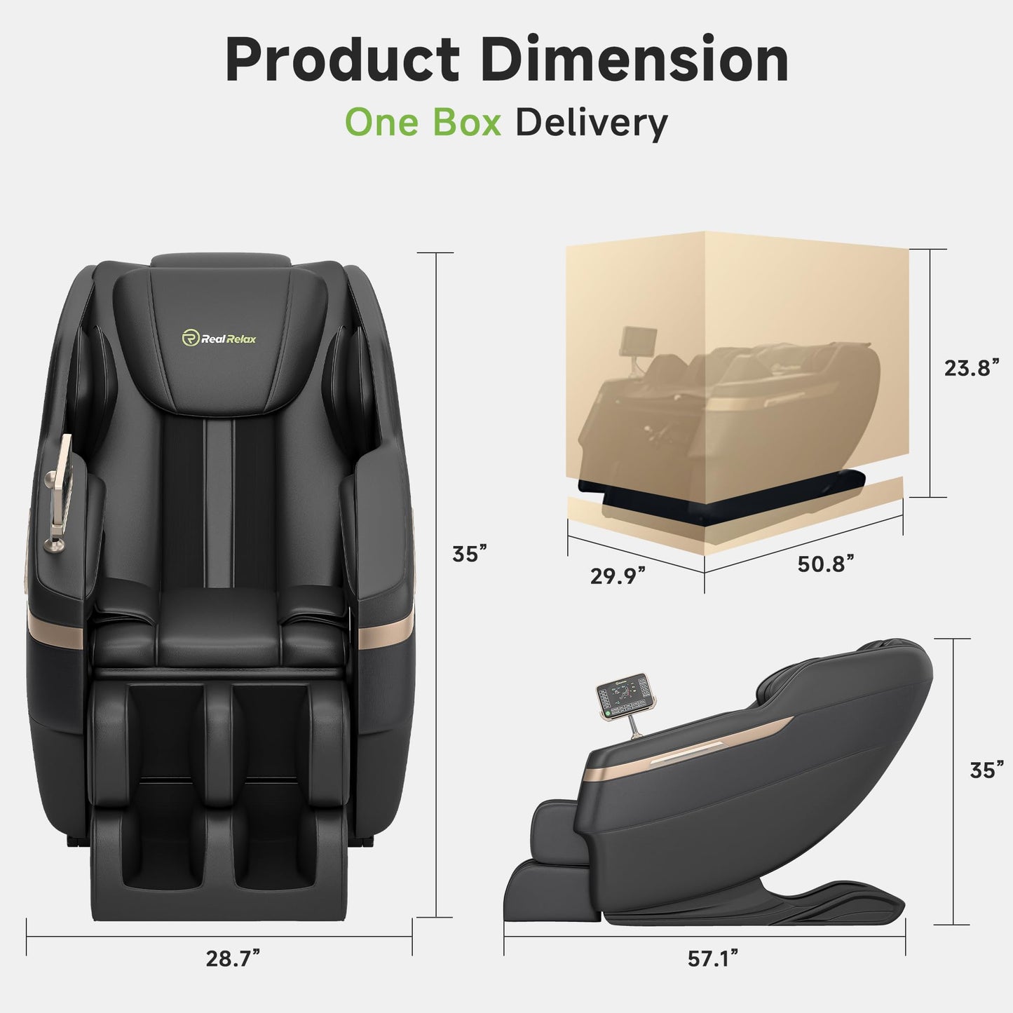 Real Relax 2025 Full Body Massage Chair, Zero Gravity Shiatsu Massage Chair Recliner, Waist and Calf Heating, Foot Massage, Bluetooth, Large Control Screen (Black and Gold)