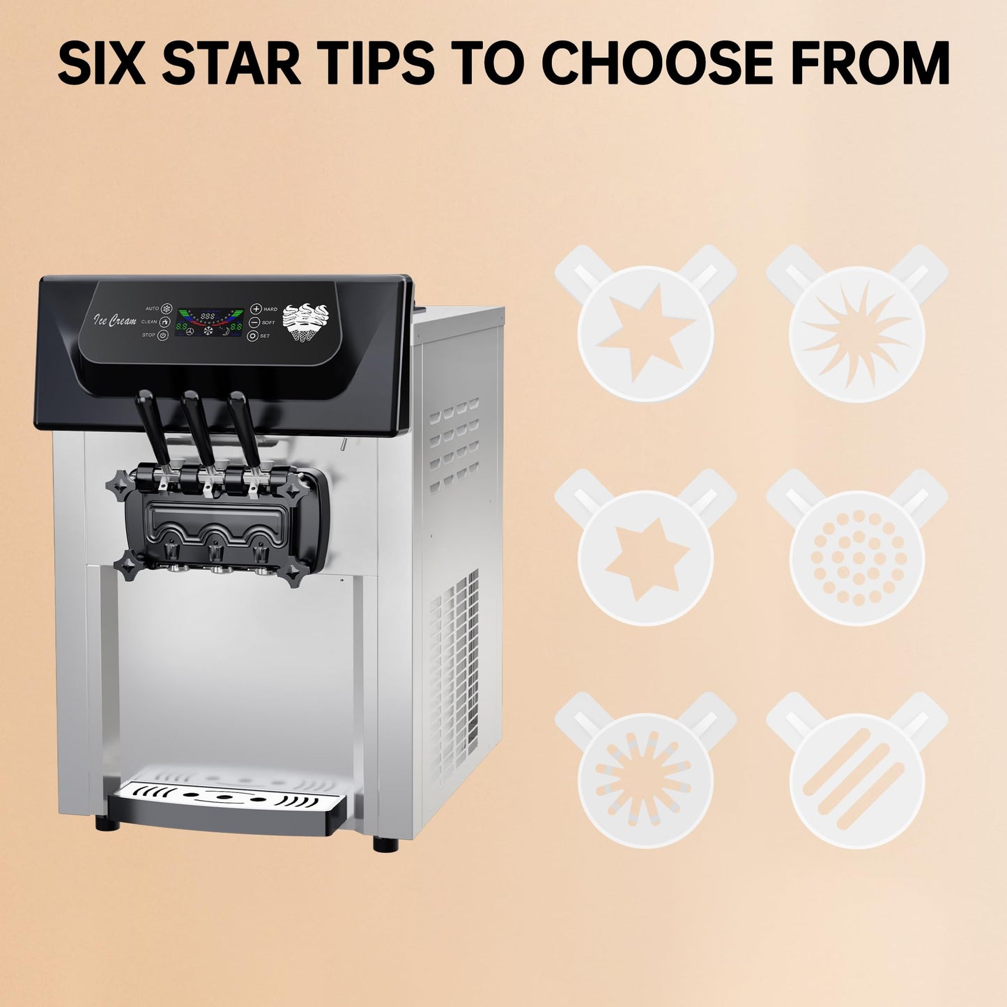 Soft Serve Ice Cream Machine Commercial & Home Use - 2+1 Flavors, 2200W, 5.3-7.4Gal/Hour | Auto Clean, Quiet Operation | Countertop Ice Cream Maker for Shops, Cafes, Parties