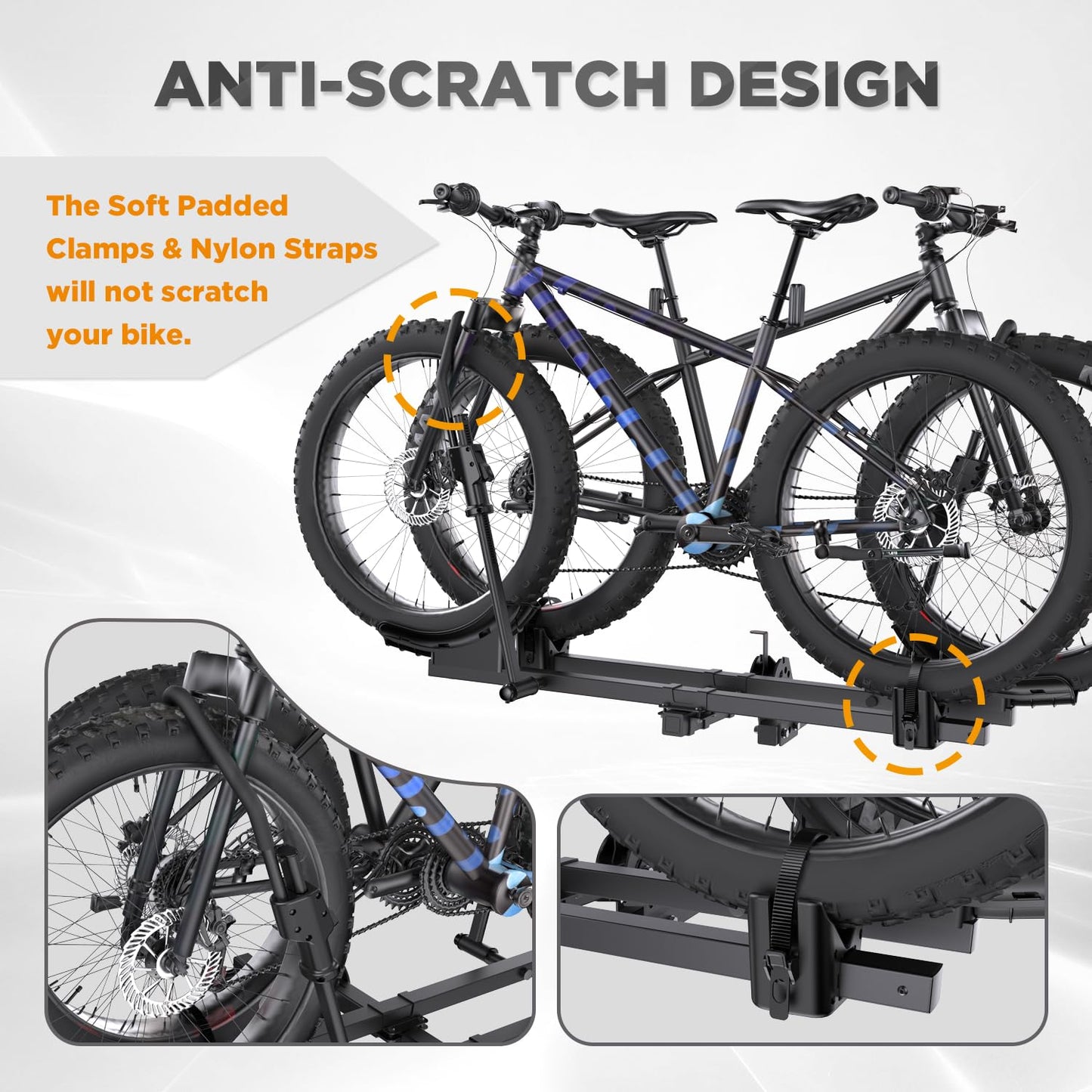 TANX Bike Racks for Ebikes,Fat Tire Bike Rack for Tow Hitch 2-Bike 200 lbs Capacity, Smart Tilting Platform for Standard E-Bikes, Fits 2-Inch Receiver