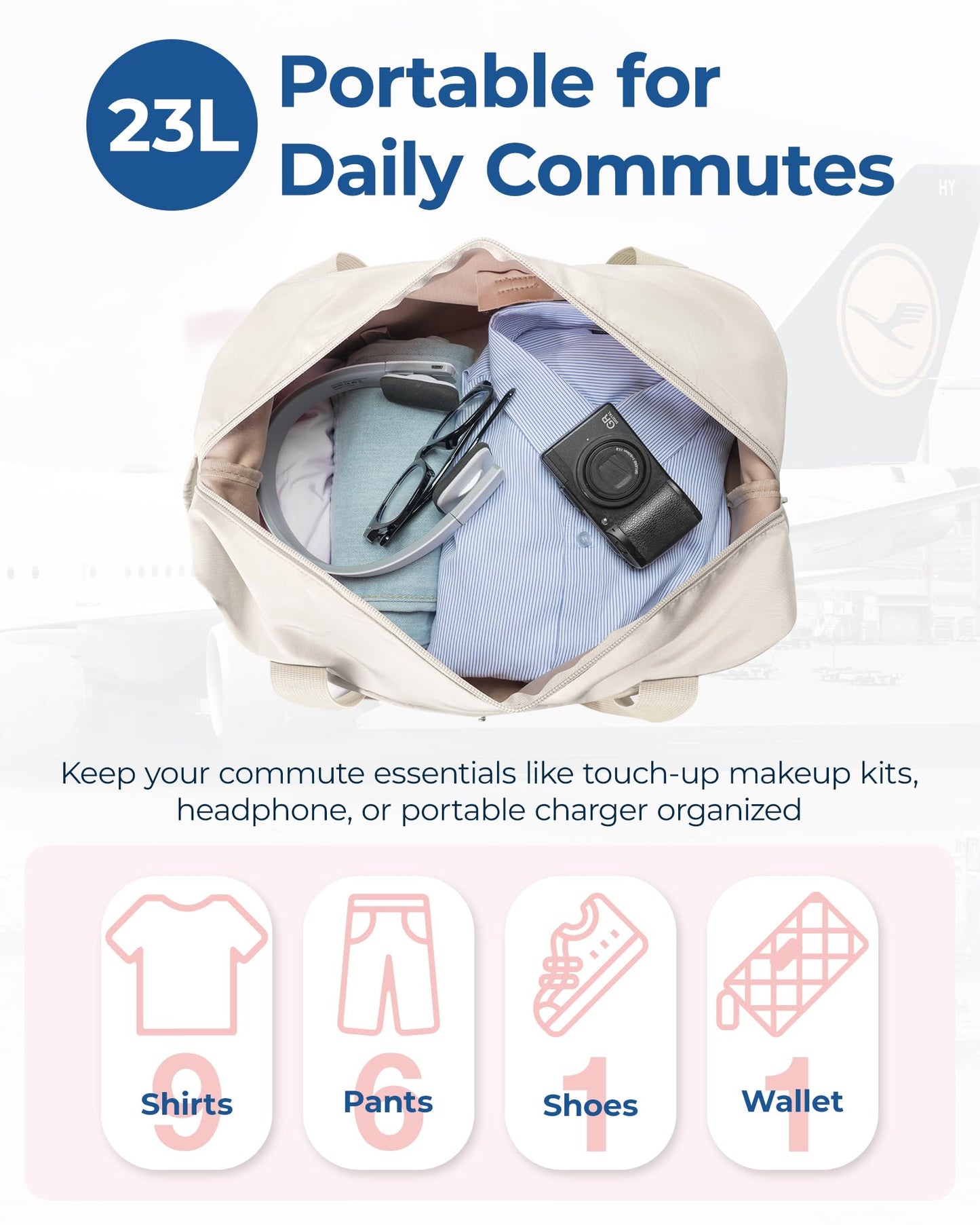 BAGSMART For Spirit Airlines Personal Item Bag, 23L Foldable Weekender Bags for Women Gym Tote Overnight Bag for Travel