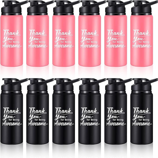 meekoo 12 Pcs Thank You for Being Awesome Aluminum Water Bottles Bulk Lightweight Sports Water Bottles Inspirational Bike Water Bottle with Snap Lids for Travel Gym Camping Hiking