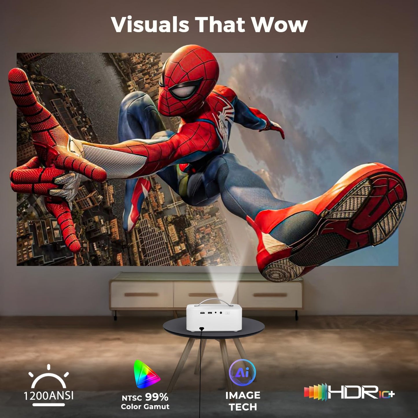 [AI Movin 2.0 System/1200 ANSI/Auto Focus] Projector-4K with WiFi 6 and Bluetooth, 30W DoIby Audio APPS Built-in Outdoor-Projector, Lisowod 1080P Smart Portable Proyector with HDR10+ 2025 Upgraded