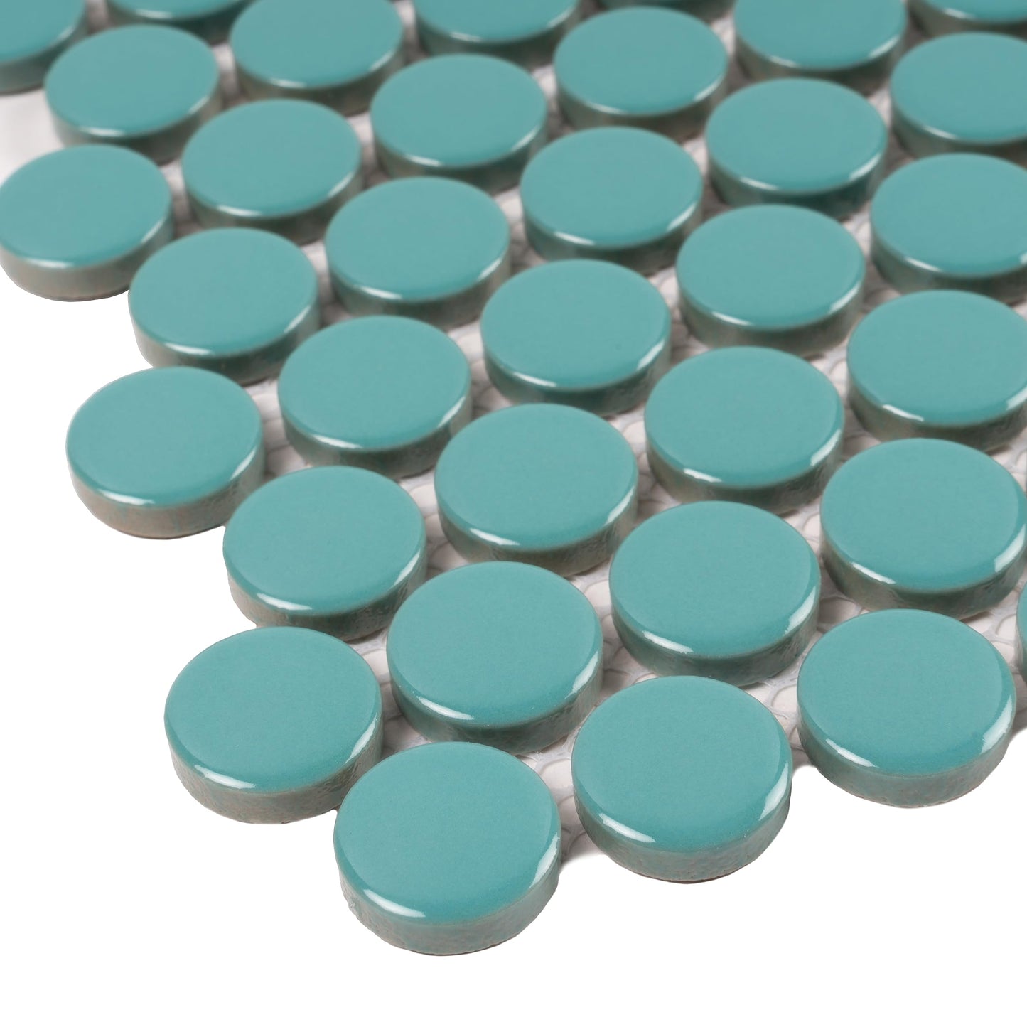 10 Ceramic Penny Round Tile Sheets, 9.87 SqFt/Box. Glossy Turquoise 11.46 X 12.4 in. Porcelain Wall Backsplash & Floor Decorative Mosaic Tile. Easy Install for Kitchens, Bathrooms Decor/Remodel