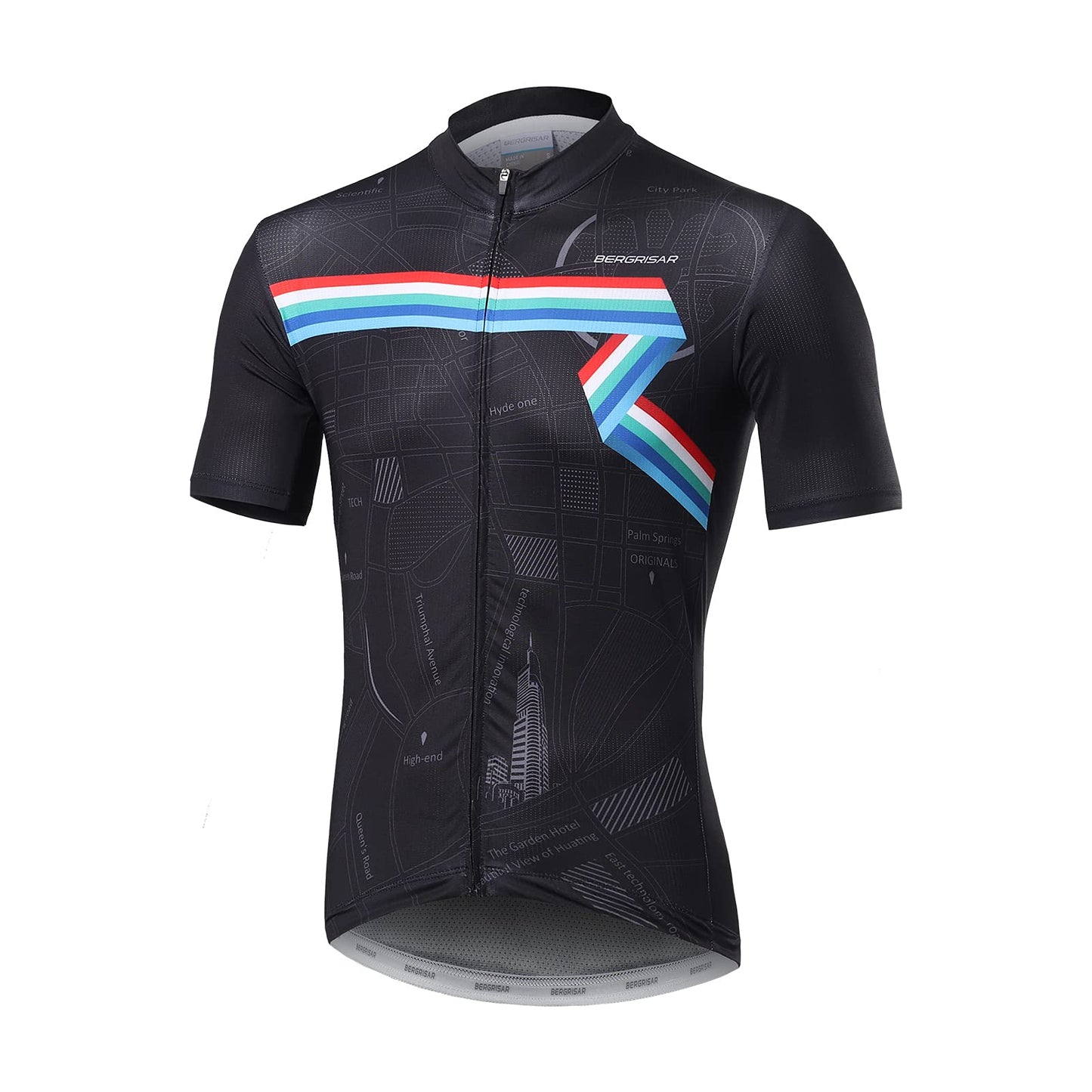 BERGRISAR Cycling Jersey Mens Bike Shirts Short Sleeve Bicycle Biking Clothes with Pockets Reflective Black Size X-Large