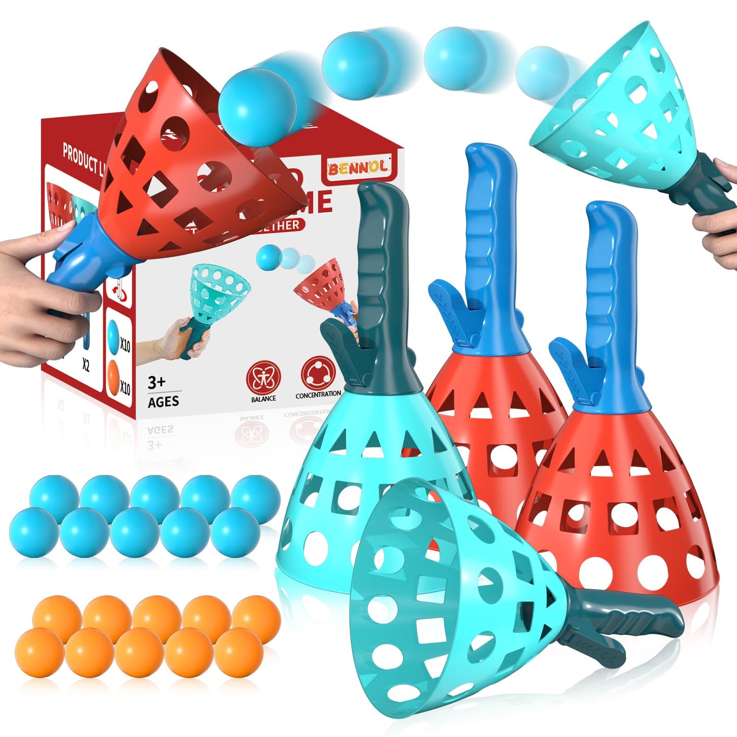 Bennol Outdoor Game Toys for Kids Boys with 20 Balls, Pop Pass Catch Ball Game Outside Toys Gifts for 3 4 5 6 7 8+ Year Old Teens, Outside Outdoor Play Gifts for Kids Boys Ages 3-5 4-8