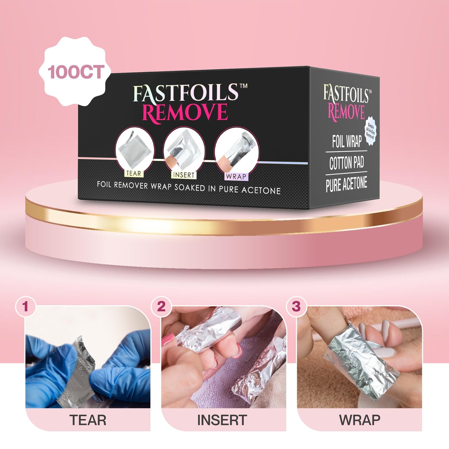 Americanails FastFoils 100 ct, One Step Gel Polish Foil Remover Wraps, All-In-One Foil Remover With Thick Cotton Pad & Pure Acetone, Remove Nail Polish, Gel Polish, Gel Nails, Acrylic Nails, Dip Nails