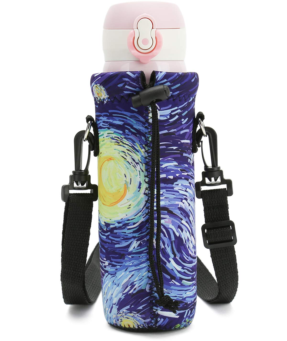 RICHEN Neoprene Water Bottle Carrier Bag with Adjustable Shoulder Strap,Insulated Water Bottle Cover for 500ml/16oz Stainless Steel/Glass/Plastic Bottles (Starry Night,500ML)
