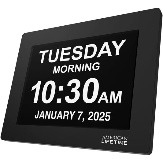 American Lifetime【New 2025】 Dementia Clock Large Digital Clock for Seniors, Alzeimer Clock Large Display with Custom Alarms, Clock with Day & Date for Elderly, Number Digital Calendar Black