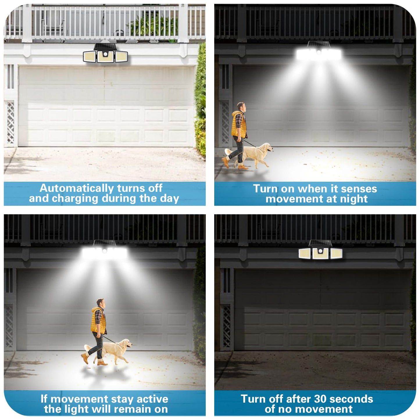AmeriTop Solar Lights Outdoor, 2 Pack 233 LED High Brightness Cordless Solar Motion Sensor Lights; 3 Adjustable Heads, 270° Wide Angle Illumination, IP65 Waterproof, Security LED Flood Light(Daylight)