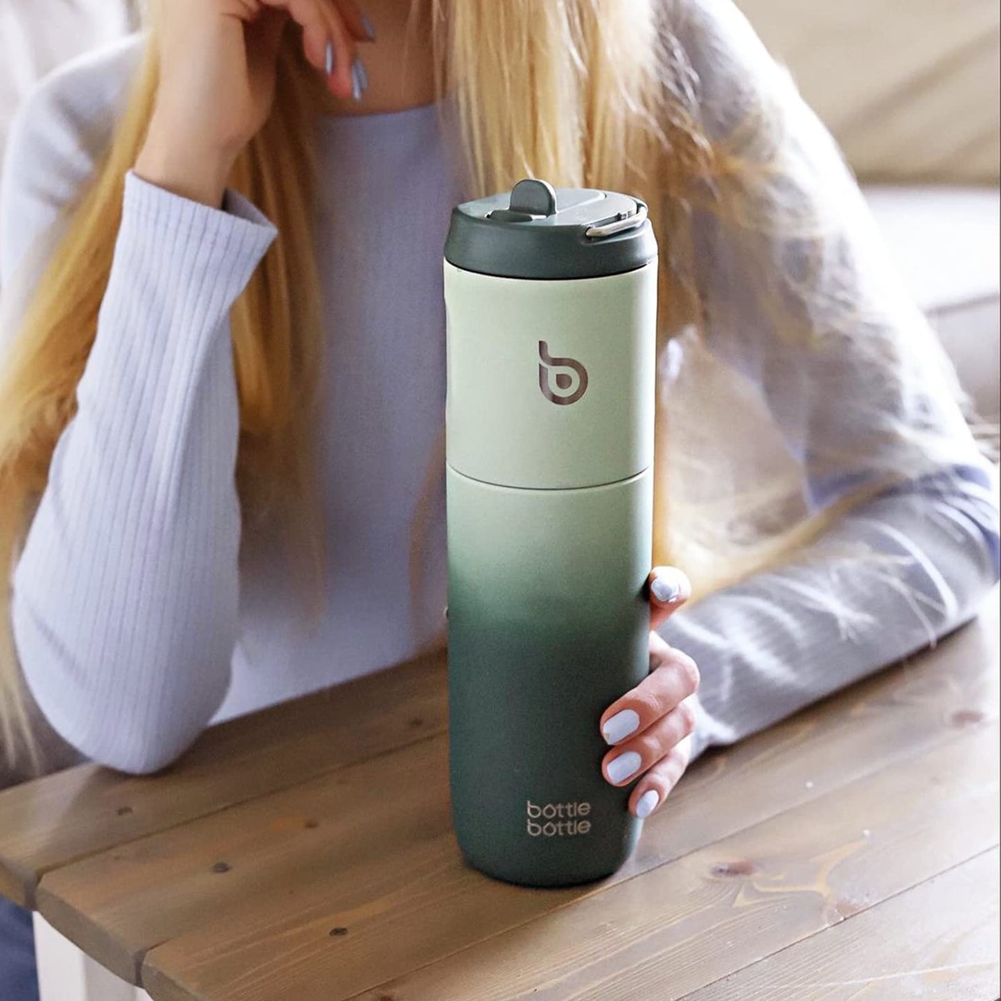 BOTTLE BOTTLE Insulated Water Bottle 24oz with Straw Lid and Handle for Sports Travel Gym Stainless Steel Water Bottles Double-Wall Vacuum Metal Thermos Bottles Leak Proof BPA-Free (green gradient)