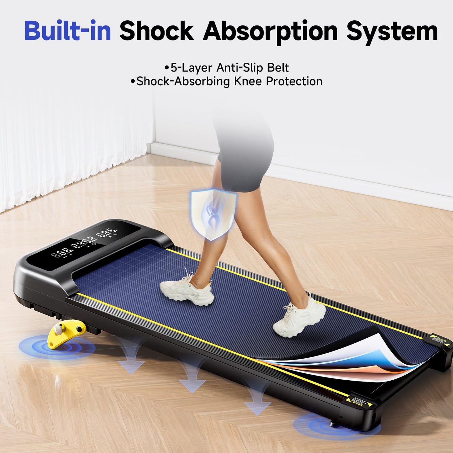 YPOO Walking Pad Treadmill, Under Desk Treadmill for Home, Portable Walking Pads with Incline Up to 8%, Compact Running Treadmills 300lbs Capacity, LED Display, Low Noise