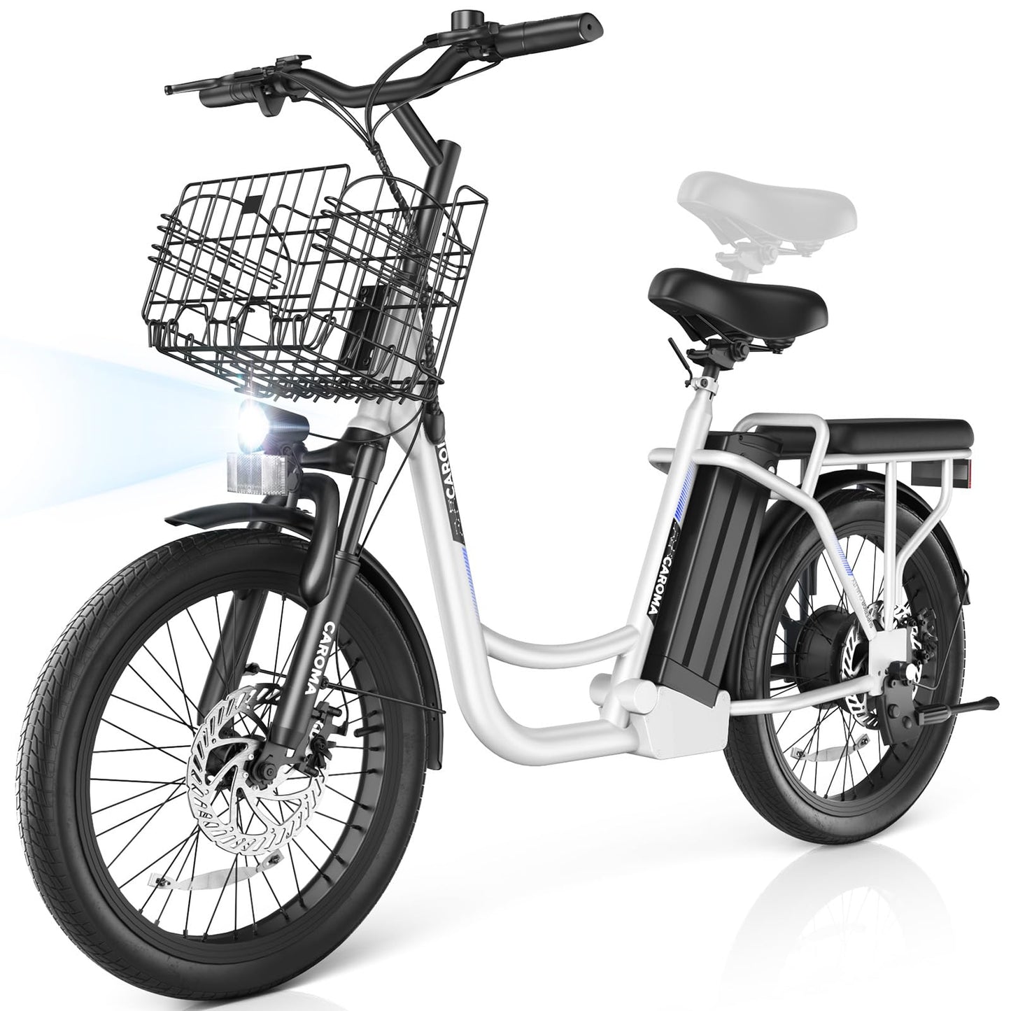 Carom Peak 819W Electric Bike for Adults, 48V Removable Battery, Up to 25Miles&20MPH, 20" Fat Tire Electric Scooter with Basket&Adjustable Seat, Foldable Adult Electric Bicycle for Commuting (White)