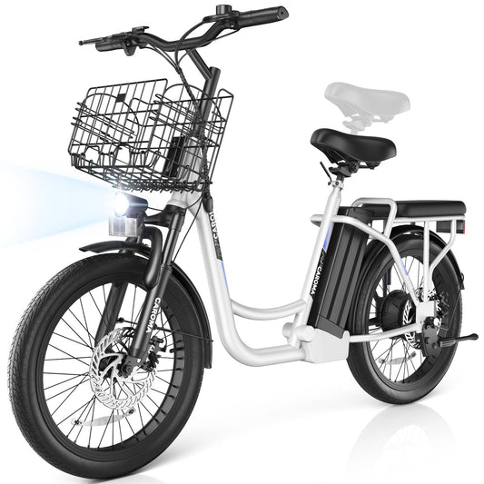 Carom Peak 819W Electric Bike for Adults, 48V Removable Battery, Up to 25Miles&20MPH, 20" Fat Tire Electric Scooter with Basket&Adjustable Seat, Foldable Adult Electric Bicycle for Commuting (White)