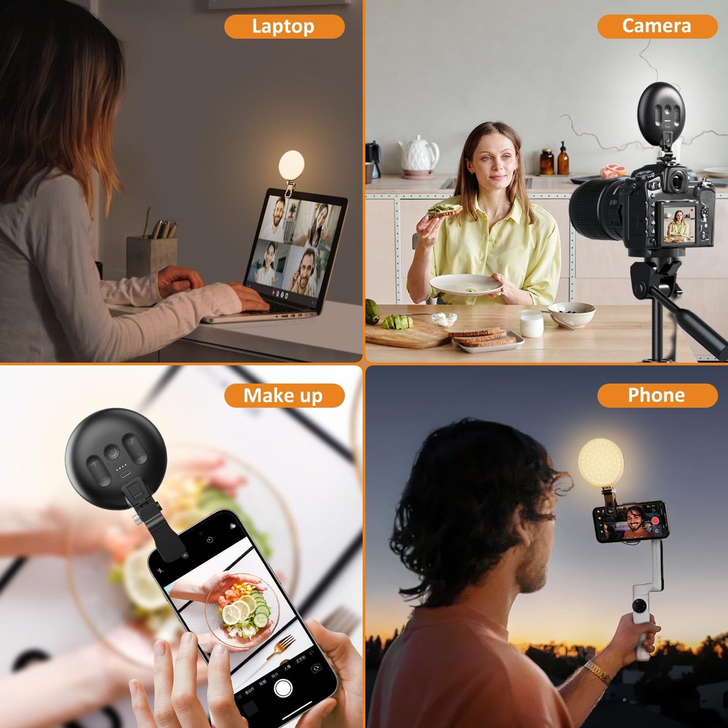 Anautin 60 LED Ring Light, Rechargeable Selfie With Front & Back Clip, 2500-6500K Portable Phone, Adjustable 3 Modes for iPhone, iPad, Tablet, Laptop, CRI97+, 90 Grams (Black)