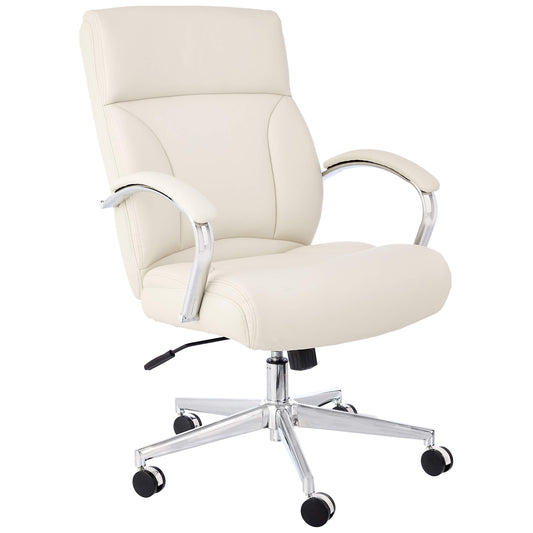 Amazon Basics Executive Desk Chair with Easy Assembly, 275lb Capacity, Oversized Cushion, 29.13"D x 25.2"W x 43.11"H, Ivory Bonded Leather