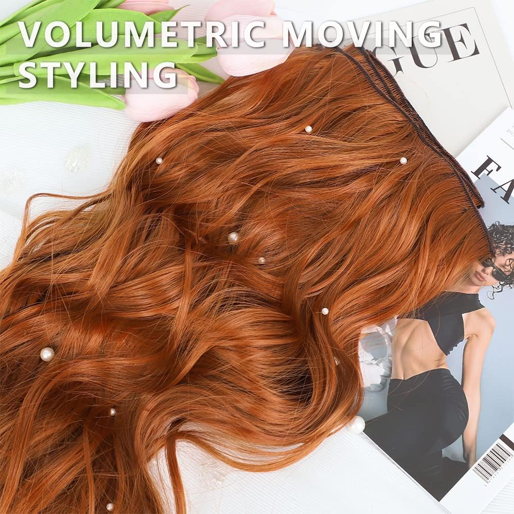 ALXNAN Clip in Hair Extension,Long Wavy Hair Extensions 20 Inch Orange Red 4PCS Thick Hairpieces for Women