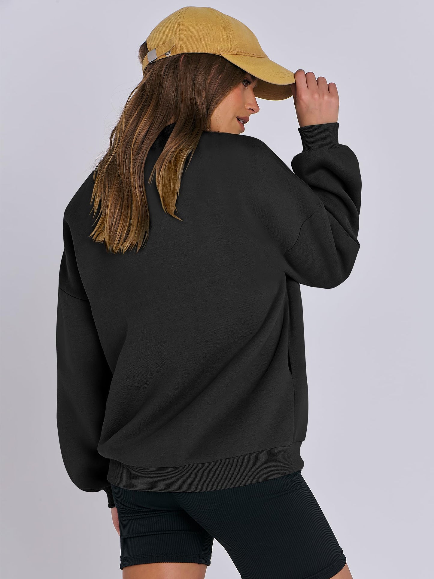 ANRABESS Women's Zip up Oversized Sweatshirts Fleece jacket Coat Long Sleeve Casual Hoodie 2024 Winter Teen Girl Top Clothes Black Small