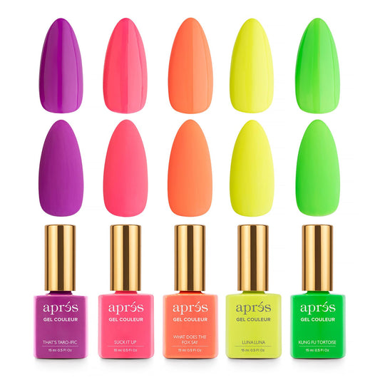 Apres Gel Couleur Combo Set, 5 Color Gel Nail Polish, Bright Nude Pastel Colors with Brush-X Nail Art Brush, 2024 Edition (Set 3)