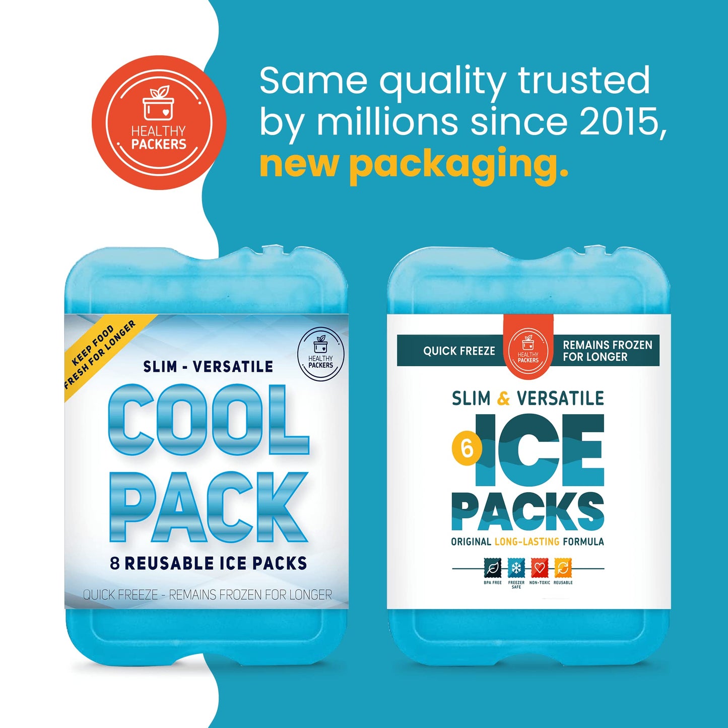 Healthy Packers Ice Packs for Lunch Bags - Original Cool Pack | Slim & Long-Lasting Reusable Ice Pack for Lunch Box, Lunch Bag and Cooler | Freezer Packs for Coolers (Set of 6)
