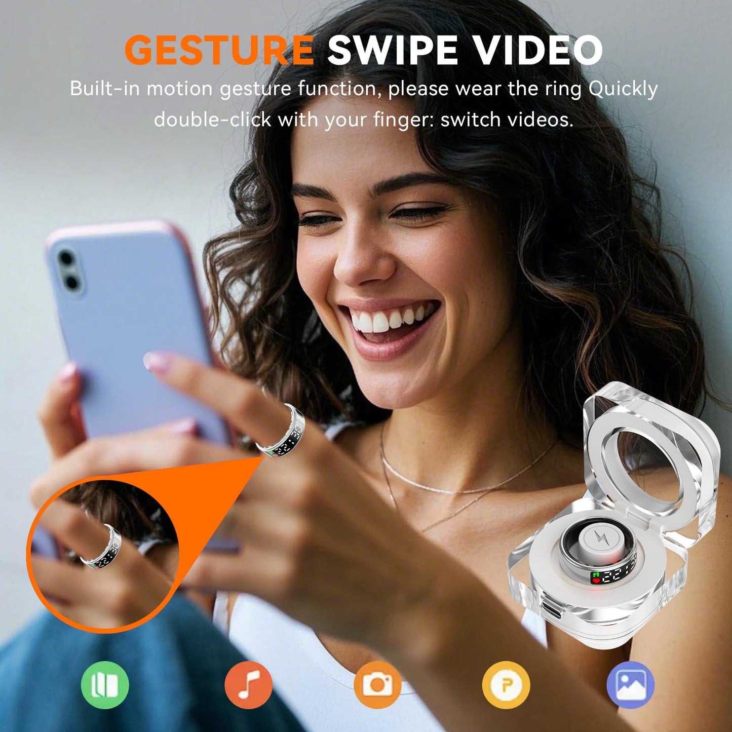Smart Rings for Women Men,Fitness Tracker Ring,Smart Ring whth Display and Touch Button,IP68waterproof,Health Ring Tracks Heart Rate/Sleep/Steps/Blood Oxygen/Calorie/Distance,No Subscription(Black13)