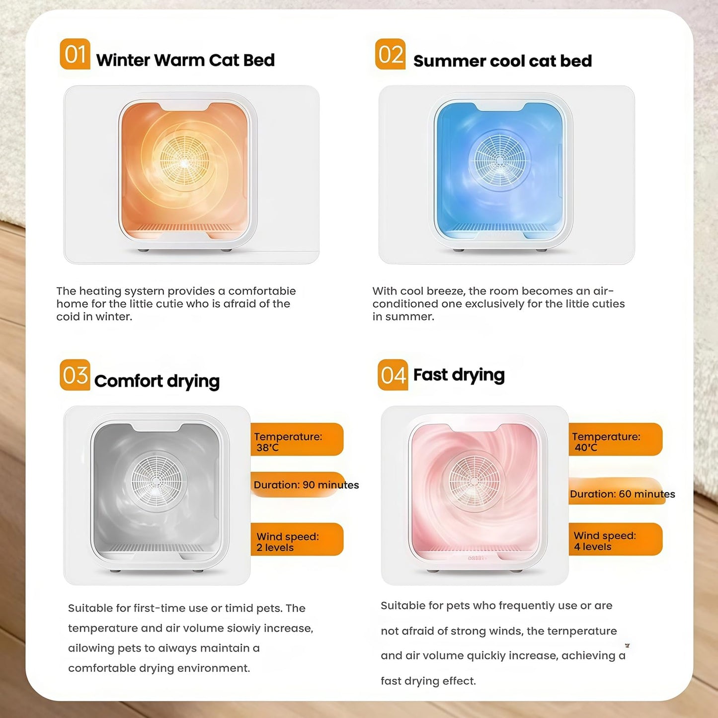 WENMEE Pet Dryer Box for Dogs&Cats,Low Noise Grooming Dryer Machine with Toughened Glass&Touch Panel