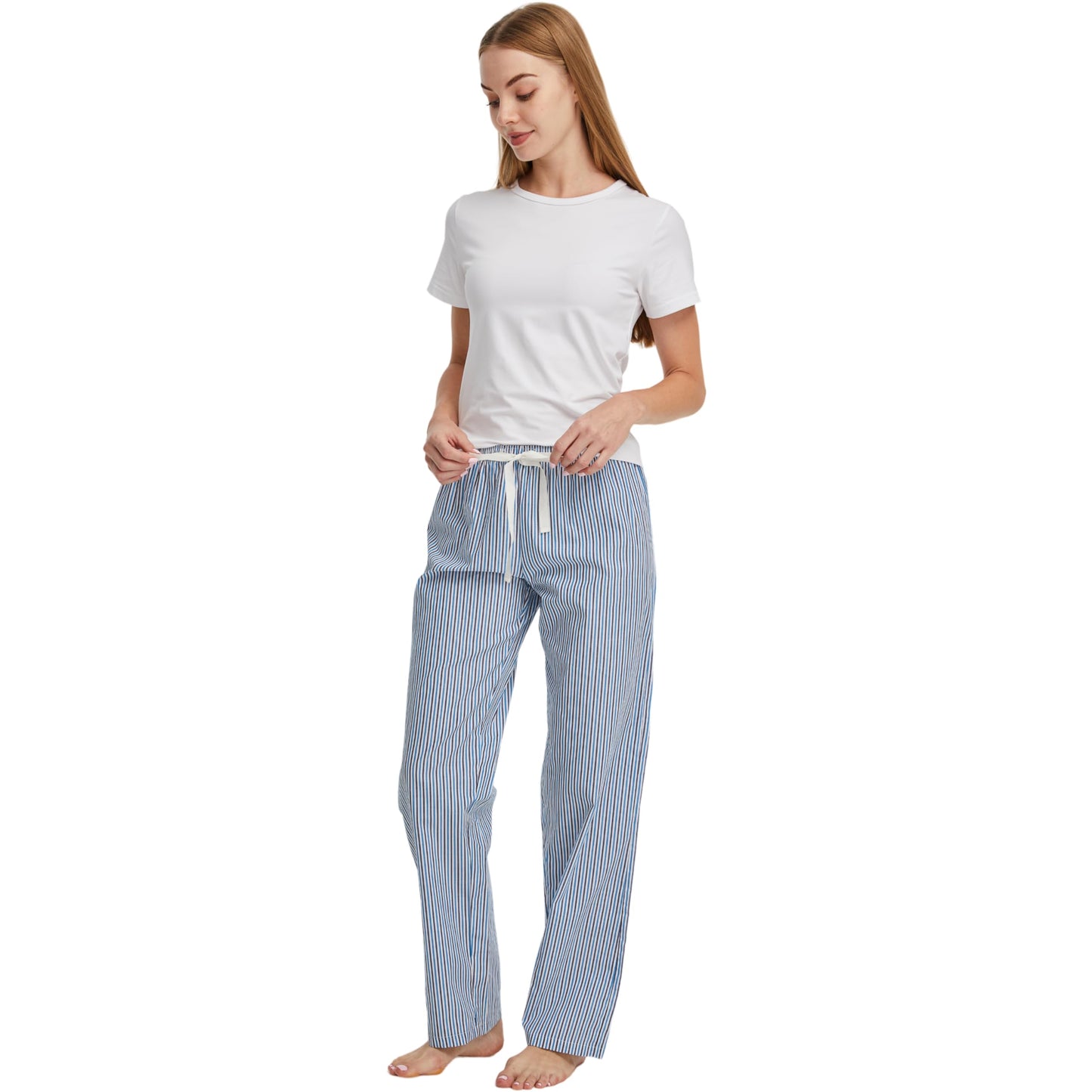 CYZ Women's 100% Cotton Woven Poplin Sleep Pajama Pants,F24010,Large
