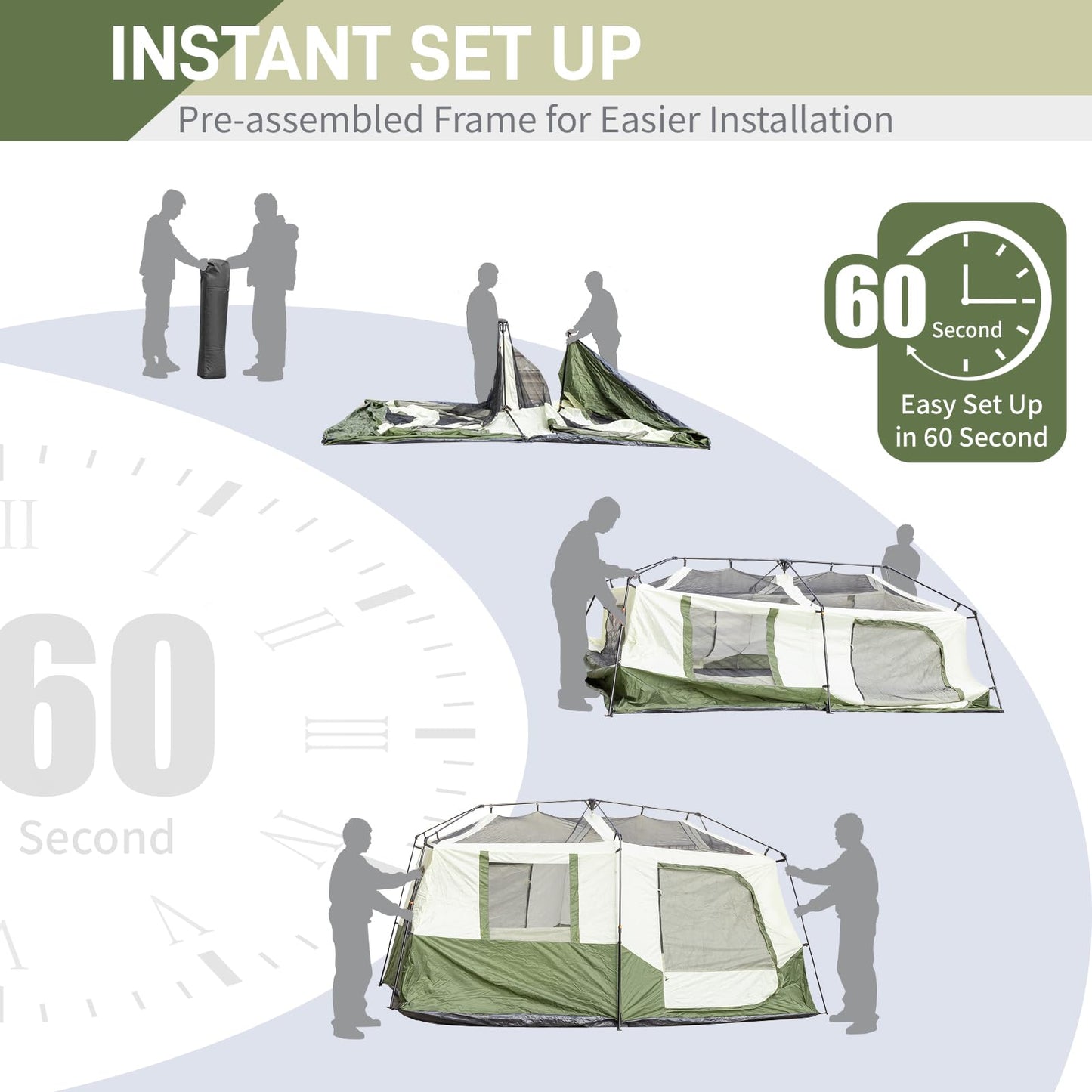 Outvita Camping Tent - 4/6 Person Waterproof, Portable Backpacking With Instant Setup, Double Fabric for Family Camping, Hiking, Outdoor - Set Up Within 60 Seconds, Army Green