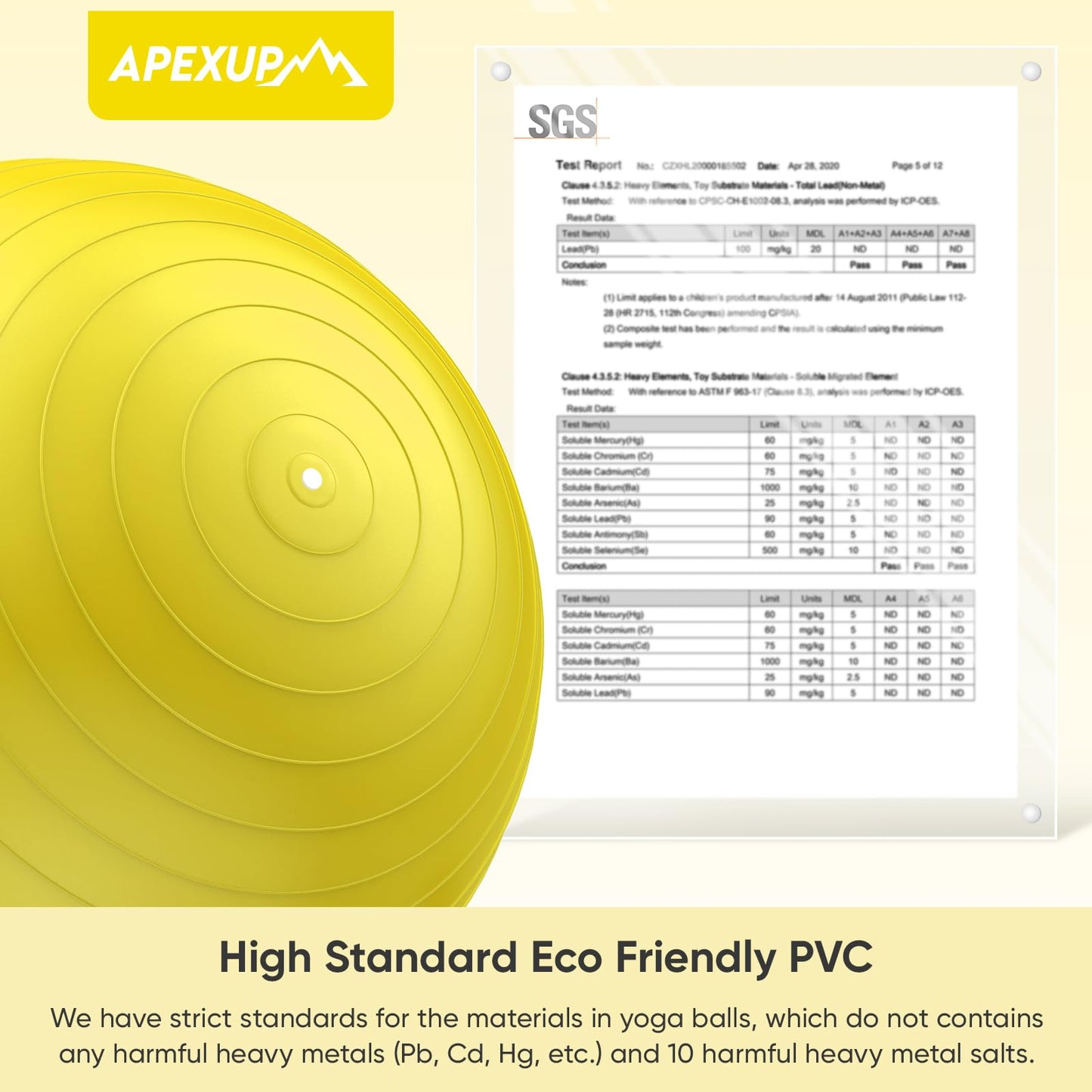 APEXUP Yoga Ball Exercise Ball, Anti Slip Stability Ball Chair, Heavy Duty Large Gym Ball for Fitness, Balance, Core Workout and Physical Therapy (S (15"~18") 45cm, Yellow)