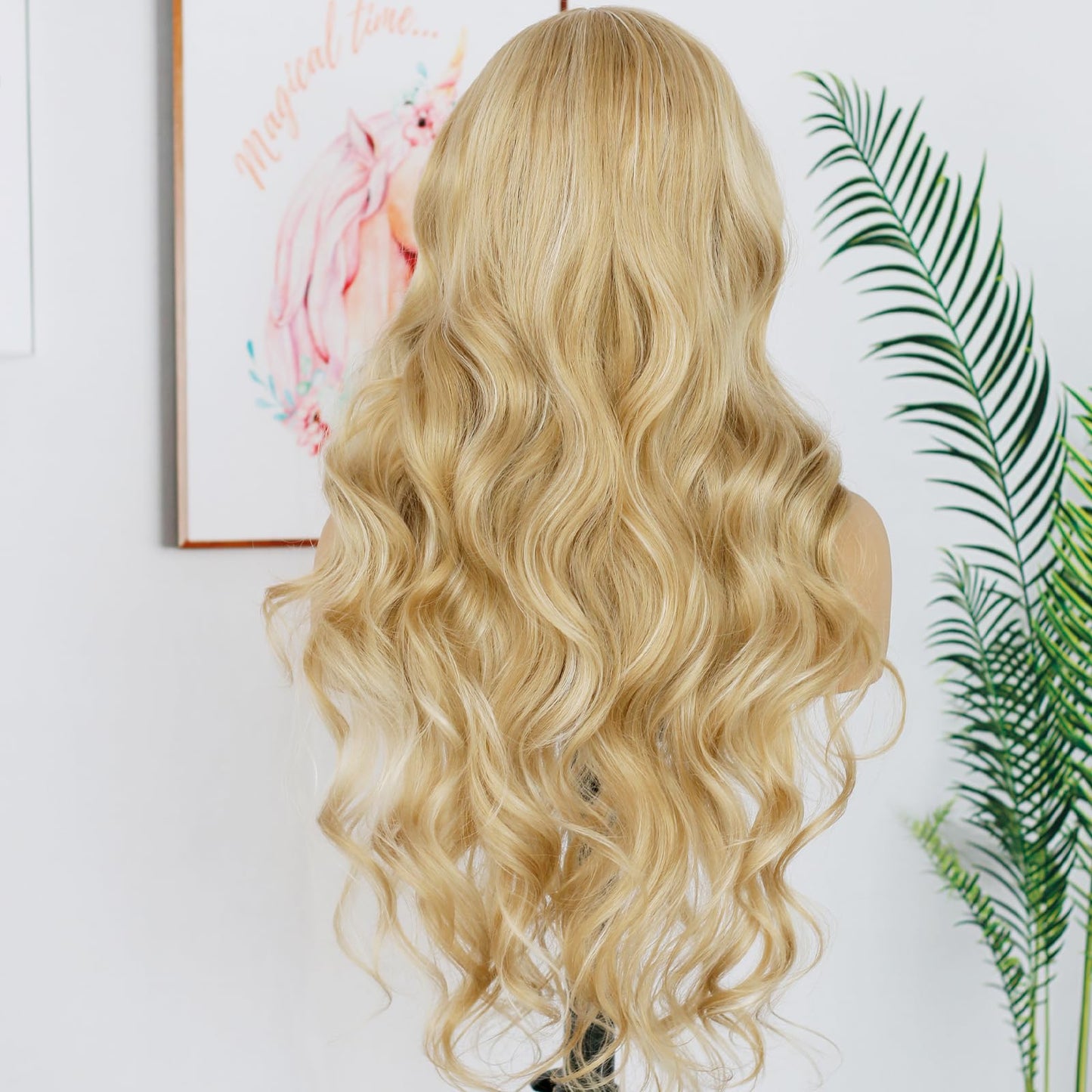 ANDRIA Honey Blonde Highlight Lace Front Wig Loose Wave Wigs with Baby Hair Dirty Blonde Streak Wig Glueless Lace Wigs Long Body Wave Wig Synthetic Heat Resistant Fiber Colorful Wig for Black Women