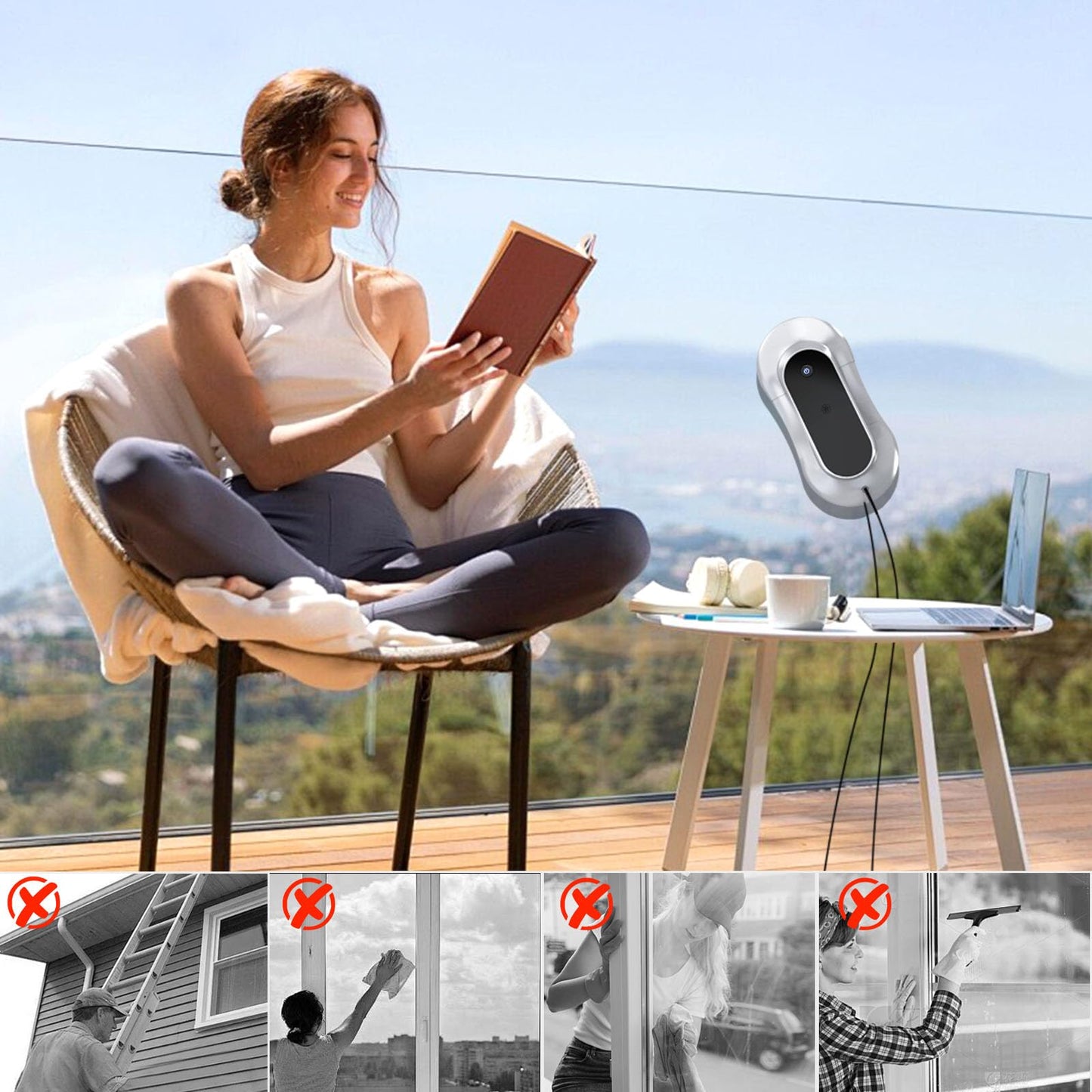 eTRY Smart Robot Window Cleaner, Auto Water Spray & AI Path Planning,Edge Detection & Remote Control, Window Cleaning Robot for Highrise Windows Glass Doors Inside & Outside