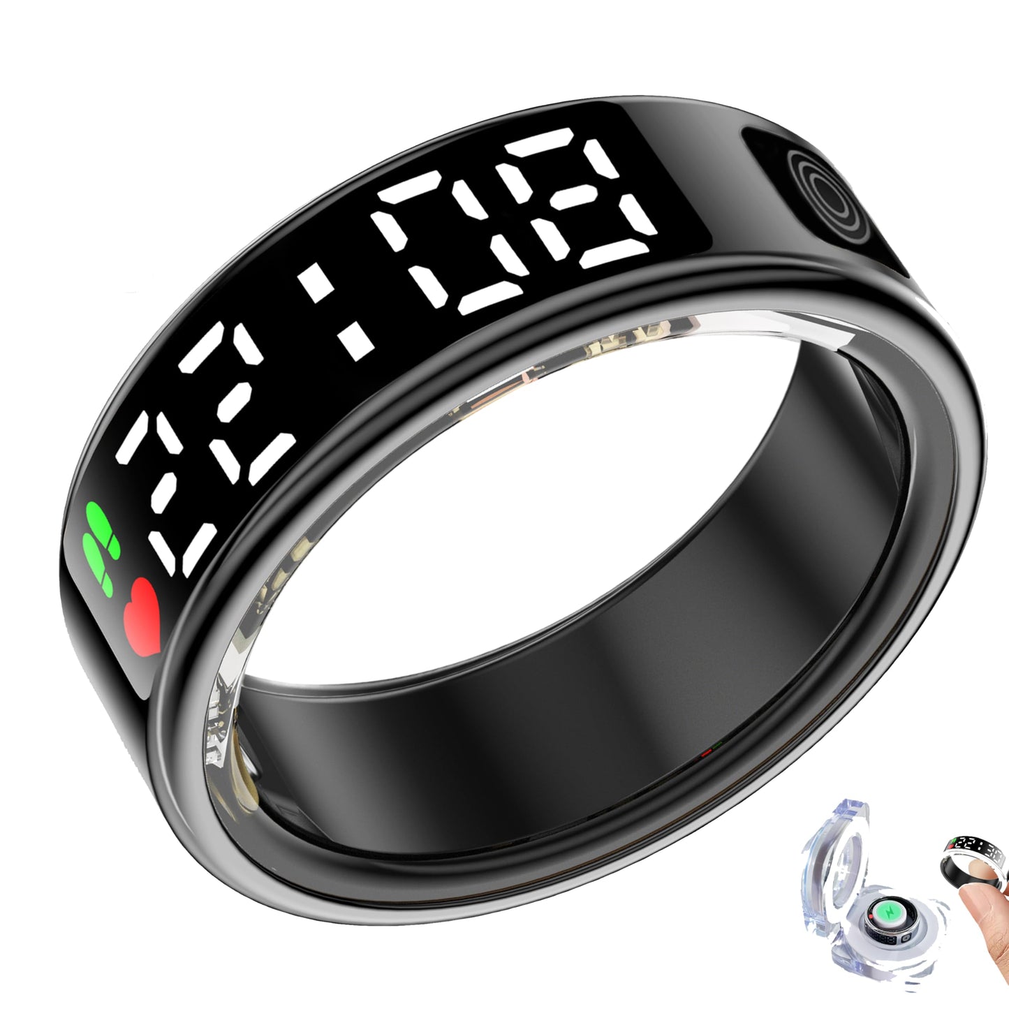 Smart Rings for Women Men,Fitness Tracker Ring,Smart Ring whth Display and Touch Button,IP68waterproof,Health Ring Tracks Heart Rate/Sleep/Steps/Blood Oxygen/Calorie/Distance,No Subscription(Black13)