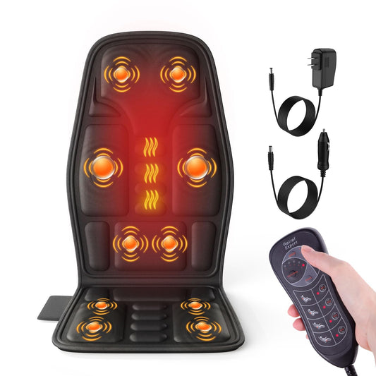Back Massager with Heat for Pain Relief, Back Massage Chair Pad, Full Body Massage, Deep Tissue Vibration Massager with 2 Adapters, Office and Recliner