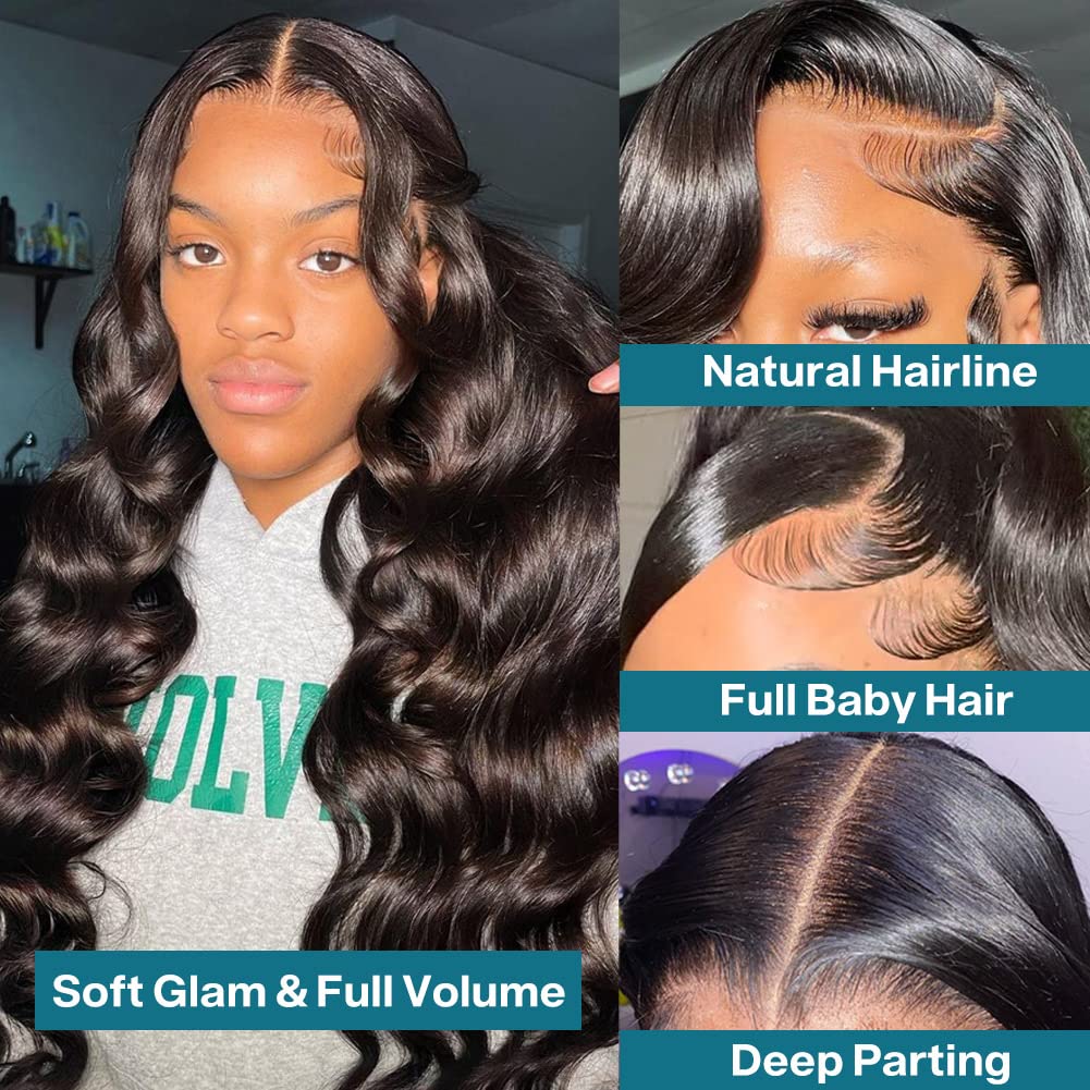 Ailwelia 13x4 Body Wave Lace Front Wig Human Hair Wigs for Black Women Human Hair 180 Density HD Lace Front Wigs Human Hair Pre Plucked Bleached Knots Lace Front Wig Glueless Wigs Human Hair 24 Inch