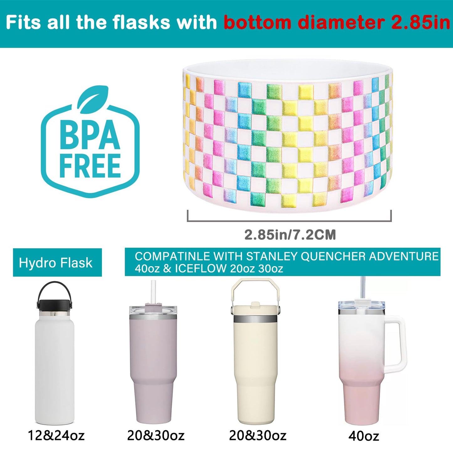 HEYSKAY 2pcs Protective Flask Silicone Boot Base for Stanley Quencher Adventure 40oz & Stanley IceFlow 20oz 30oz Tumbler, and Compatible with 12-24oz Hydro Sport Water Bottles,Yeti and More
