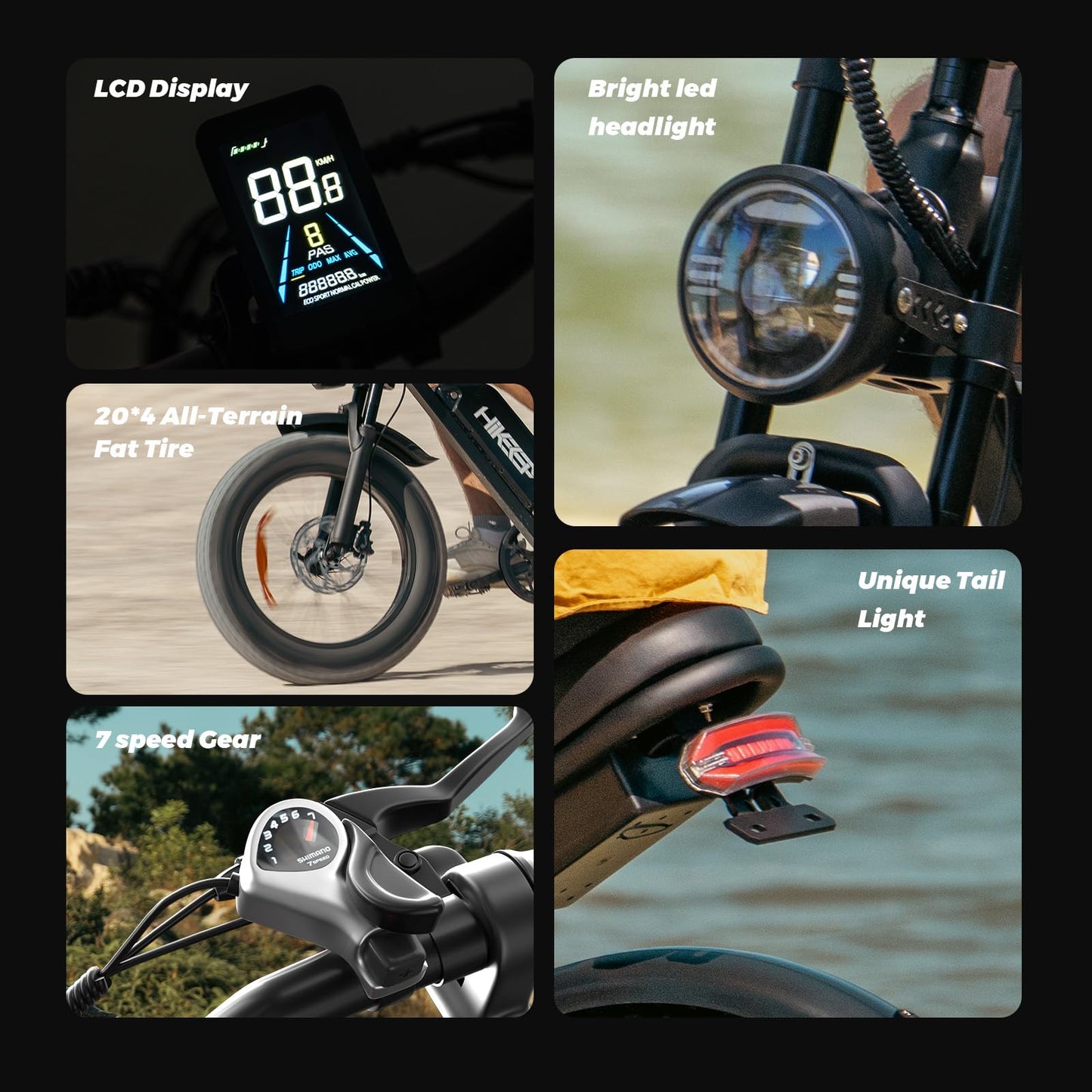 Electric Bike for Adults - K6 20 x 4 Inch Fat Tire, 750W/Peak 1500W Motor, 48V15AH Detachable Battery, 4 Riding Modes Electric Dirt Bike, 7 Speed Electric Motorcycle, UL 2849 Certified