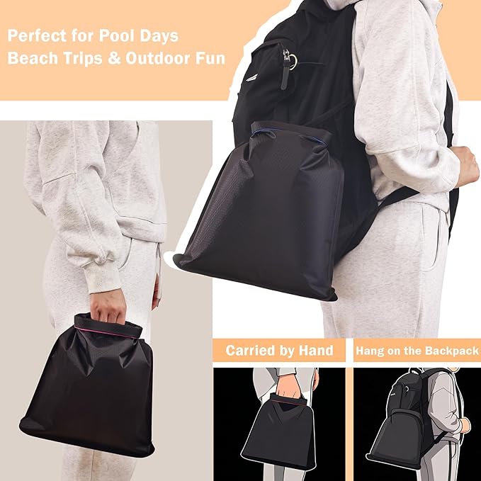 Waterproof Wet Bag for Swimsuit, Black Swim Bag for Beach Vacation Wet Clothes, Dry Bag for Camping Kayaking Boat Travel, Soap Travel Case, Blue Band