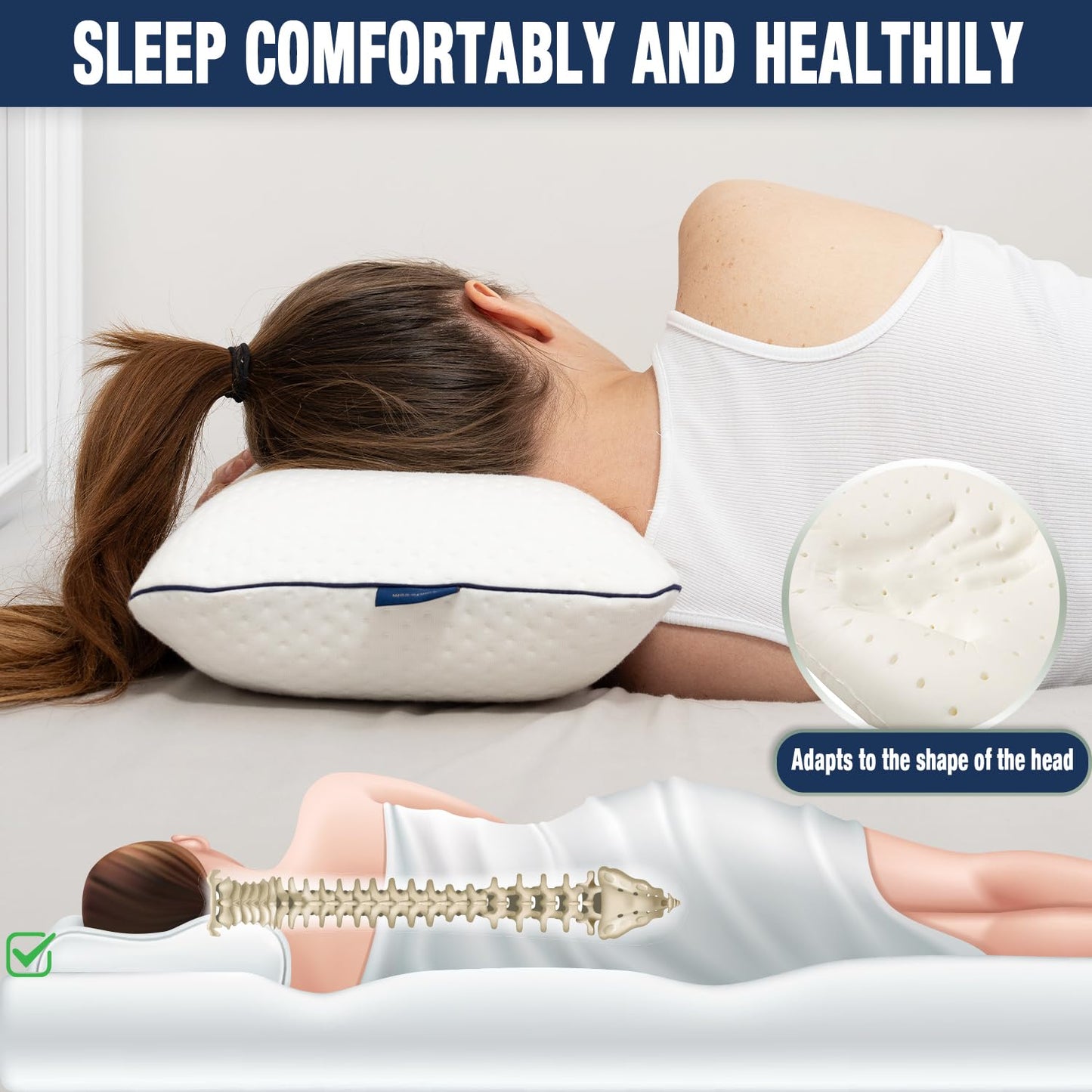 alkamto Memory Foam Pillow for Travel and Camping with Extra Cotton Cover – Easy to Carry Portable Bag (White)