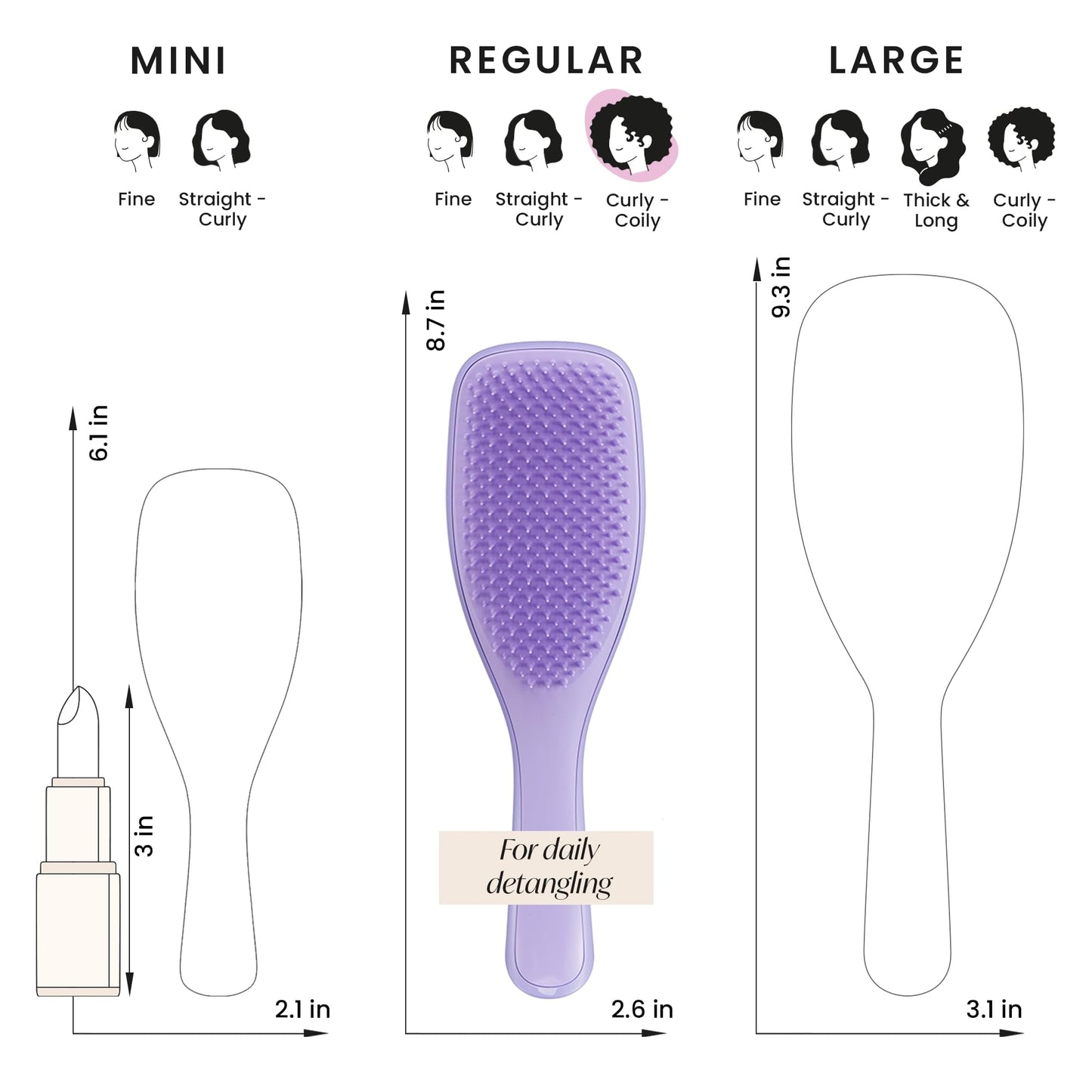 Tangle Teezer Ultimate Detangler Naturally Curly Hair Brush, Dry & Wet Hairbrush, Reduces Frizz & Breakage, for 3C to 4C Curly Hair Types, Purple Passion