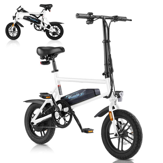 Winado Electric Bike for Adults, 14" Folding Electric Bicycle 450W Motor with Dual Disc Brakes, Max Range 25Miles(Pedal-Assist) & Speed 15.5MPH, Foldable Commuter City Ebike for Adults/Teens, White