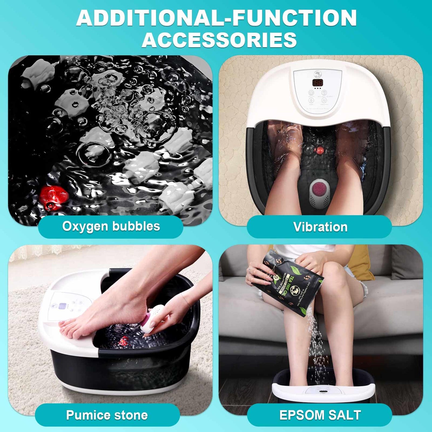Foot Spa Bath Massager with Heat [2025 Upgraded], Jets, Vibration, Adjustable Temp, Bubbles, Epsom Salt, Foot Soaking Tub with 22 Shiatsu Massage Rollers, Pedicure Foot Spa for Relaxation, Black