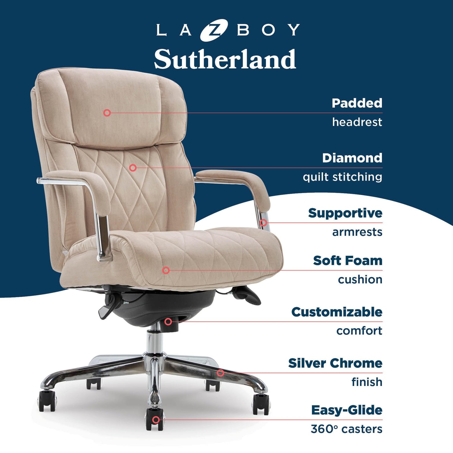 La-Z-Boy Sutherland Ergonomic Bonded Leather Swivel Computer and Desk Chair, Ivory (CHR10048C)