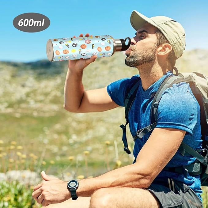 Sport balls Stainless Steel Water Bottle with Straw Lid - 20 Oz Sports Insulated Water Bottle Thermos for Sport Gym Outdoor Travel School