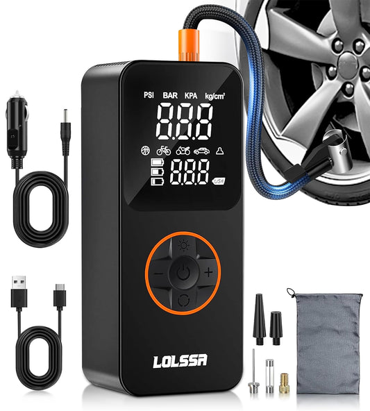 Tire Inflator Portable Air Compressor-Tire Pump 150PSI Cordless Electric for Car, Motorcycle, Bike, Ball, with Tire Gauge Pressure, Dual-Use Type (Dark)