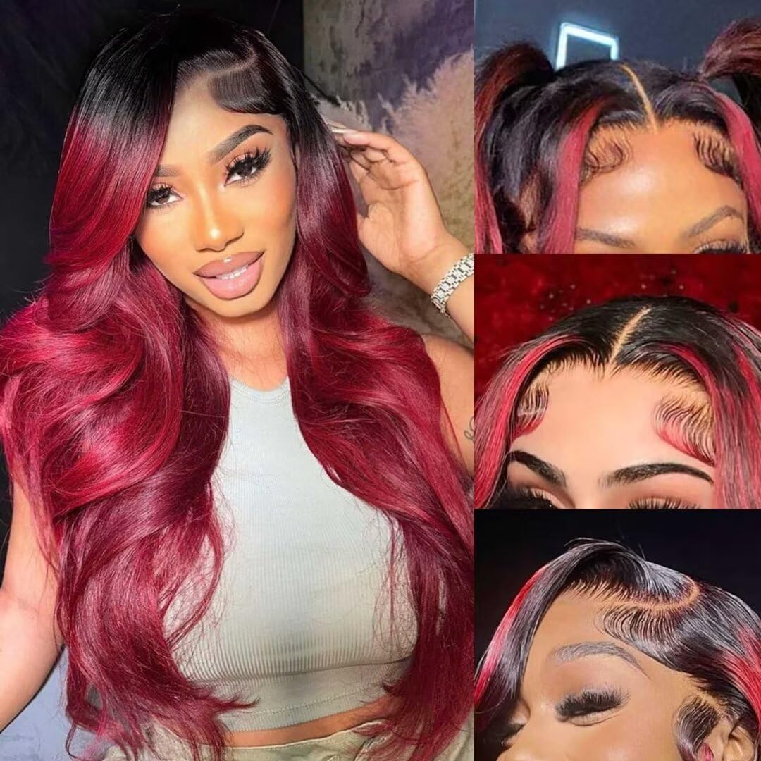 AMIRTY 250 Density Burgundy Lace Front Wigs Human Hair Wine Red Colored 13x6 1B/99J HD Lace Frontal Wigs Human Hair Pre Plucked with Baby Hair 18 Inch