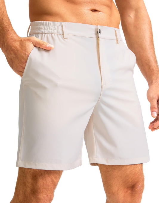 G Gradual Men's Casual Shorts 7" Lightweight Golf Shorts for Men Stretch with 3 Pockets Quick Dry Breathable Work Shorts Beige