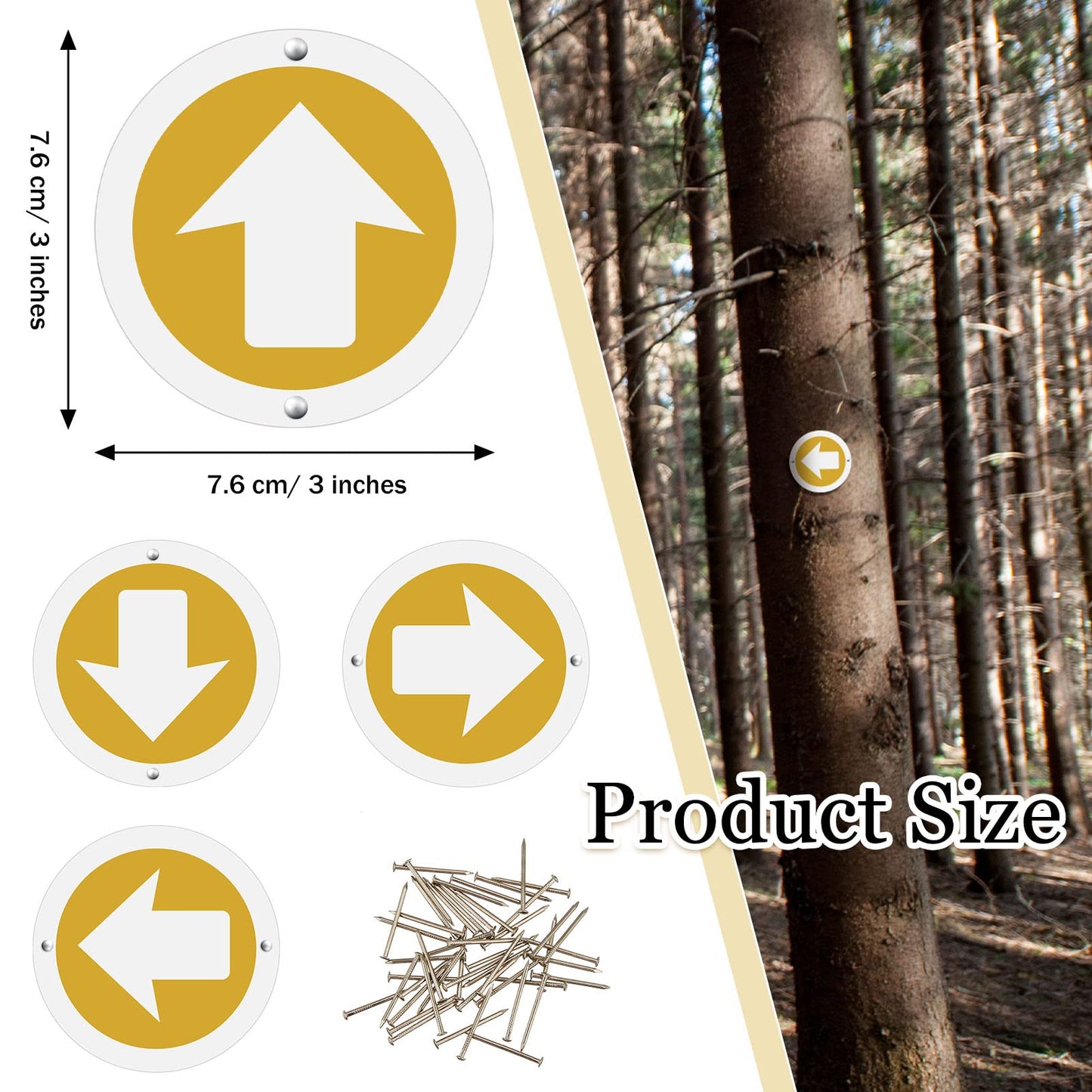 Amylove 24 Pieces Bright Trail Markers Reflective Trail Marker Round Trail Markers for Trees with 50 Trail Tack for Hunting Hiking Camping Tree Stand Outdoor