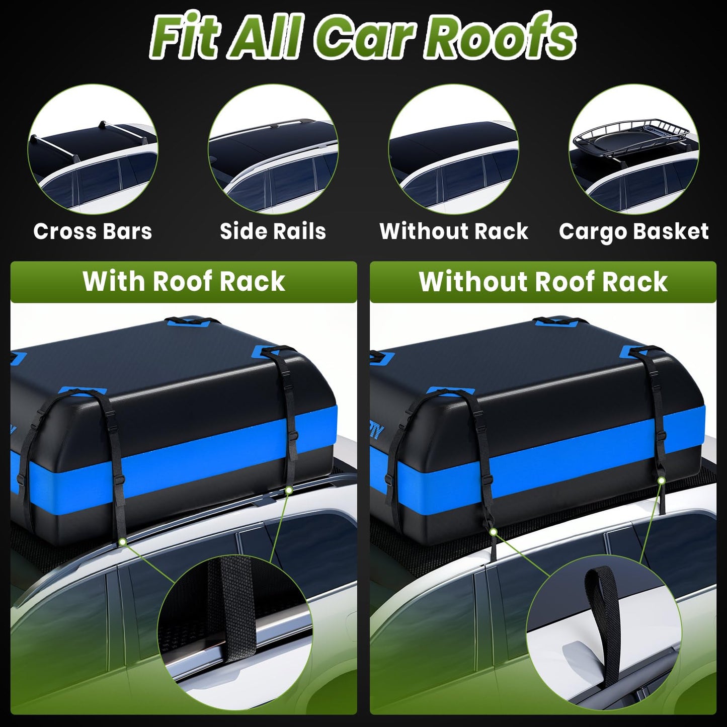 APTY Car Rooftop Cargo Carrier Bag, 16 Cubic Feet Soft Roof Top Luggage Bag for All Vechicles with/Without Racks - with Waterproof Zip, Anti-Slip Mat, Door Hooks, Luggage Lock, Storage Bag