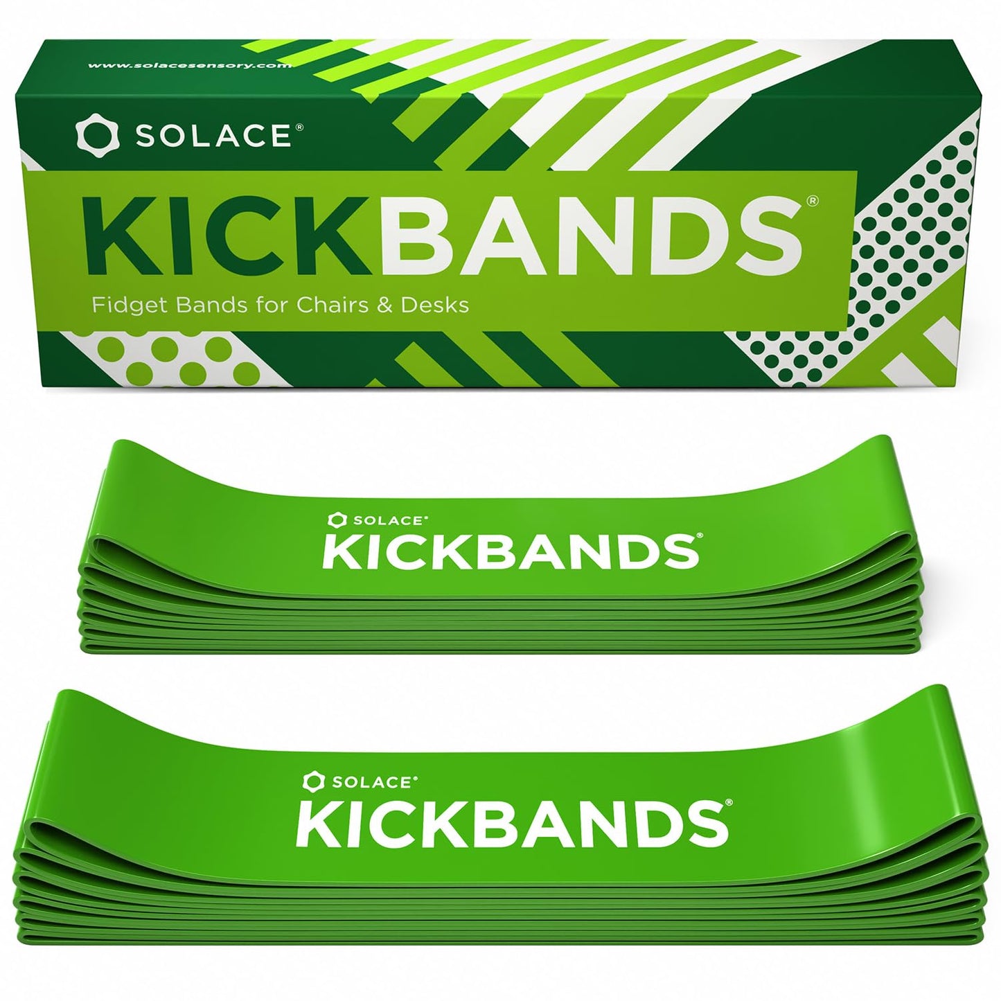 KICK BANDS Chair Bands for Kids with Fidgety Feet 12-Pack - ADHD Fidget Kickbands for Classroom Chairs & Desks - Solace Sensory Kickband (GREEN)